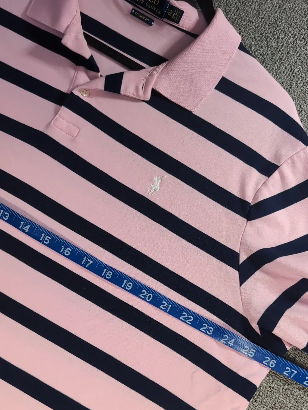 Polo Ralph Lauren Classic Fit Cotton Polo Size XXL Pink/Blue Striped White Pony